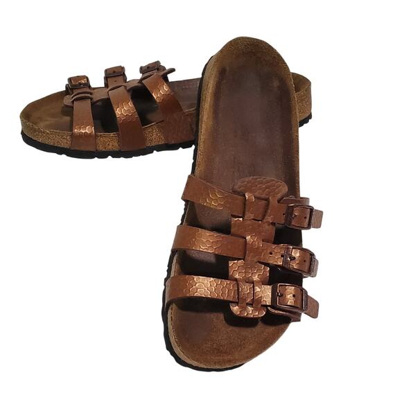 Birki’s By Birkenstock Xenia EU 39 Womens 8 Soft Footbed Hammered Bronze Slides - Picture 1 of 16